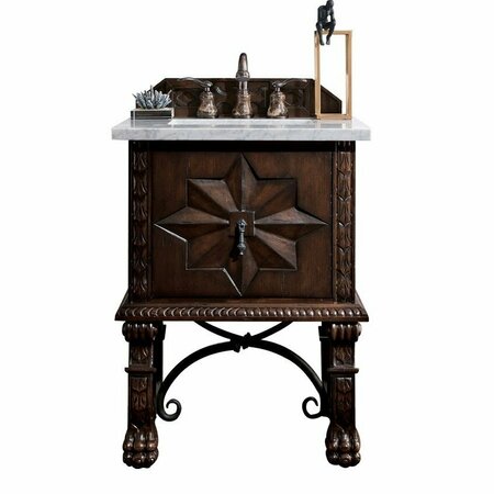 JAMES MARTIN VANITIES Balmoral 26in Single Vanity, Antique Walnut w/ 3 CM Arctic Fall Solid Surface Top 150-V26-ANW-3AF